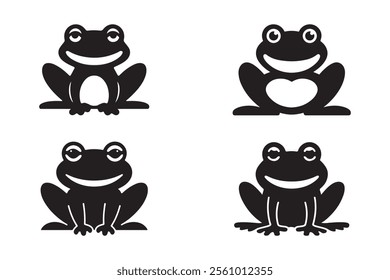 Set of cute frog silhouette illustrations, ideal for t-shirt designs, digital artwork, printable graphics, clipart, and nature-themed projects.