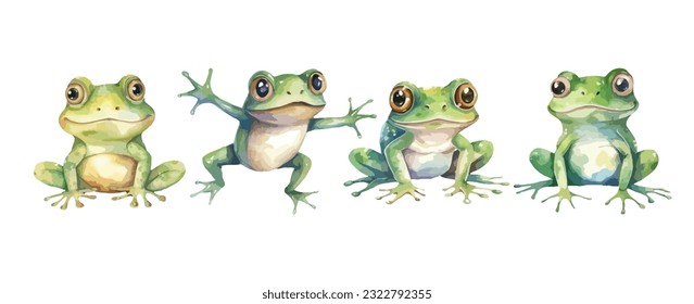 Set of cute frog watercolor isolated on white background. Frog animal vector illustration