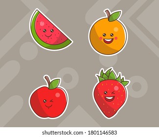 conjunto de personajes de frutas lindas con una apariencia opcional. vector kawaii premium