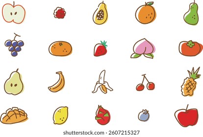 A set of cute fruit illustrations