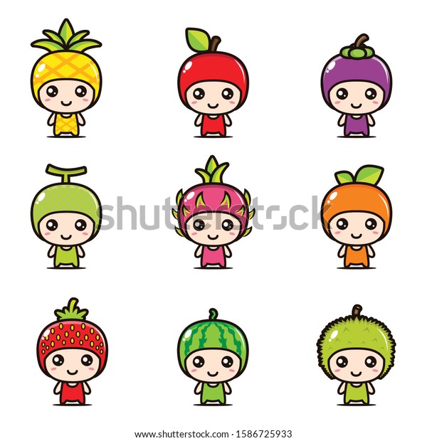 Set Cute Fruit Mascot Designs Stock Vector (Royalty Free) 1586725933