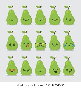 Set Cute Fruit Smiley Avocado Emoticons Stock Vector (Royalty Free ...