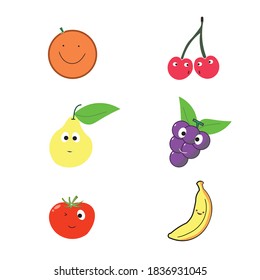 Set cute fruit Vector Illustration