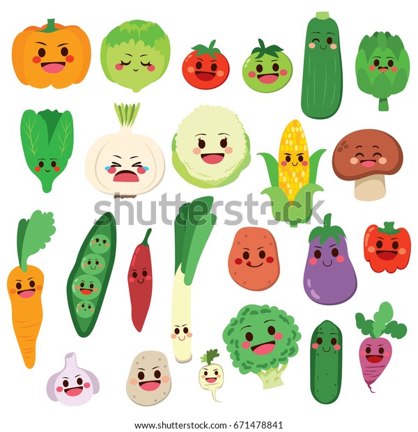 Set Cute Fruit Vegetable Cartoon Characters Stock Vector (Royalty Free ...