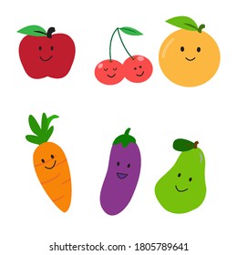 Set Of Cute Fruit And Vegetable Illustration Vector