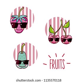 Set of cute fruits cartoons