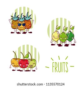 Set of cute fruits cartoons