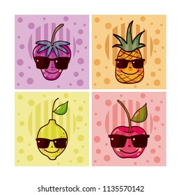 Set of cute fruits cartoons
