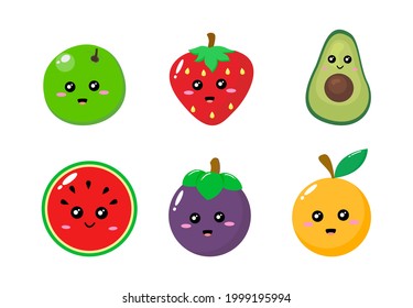 Set of cute fruits illustration. Adorable fruits character vector for mascot, logo, symbol on application, books, comic, art