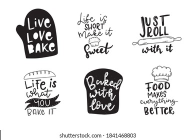 Set of Cute fun baking quotes printable vector design template.