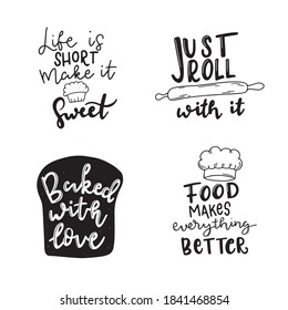 Set of Cute fun baking quotes printable vector design template.