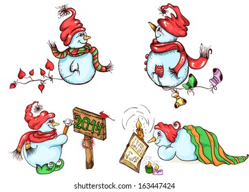 set of cute fun christmas snowmen