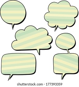 Set of cute fun speaking bubbles with striped background