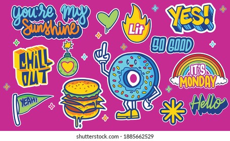 A set cute   fun sticker illustrations