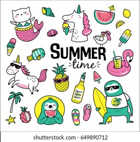 Set of cute and fun summer stickers/ badges/ icons/ patches/ design elements.