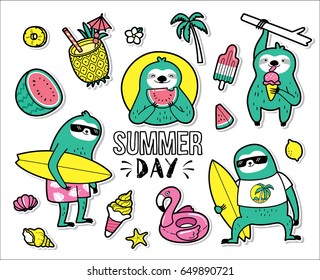 Set of cute and fun summer stickers/ badges/ icons/ patches/ design elements.