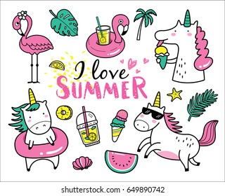 Set Of Cute And Fun Summer Stickers/ Badges/ Icons/ Patches/ Design Elements.