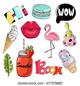 Set of cute and fun summer stickers.