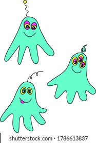 Set of Cute funny aliens. Design element, icon on the theme of UFO, space. Vector color illustration