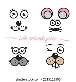conjunto de caras de animales lindas y divertidas - icono de línea, ilustración