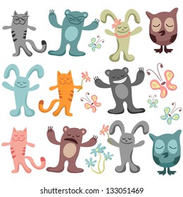 Set of cute funny animals