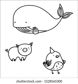 Set of cute funny animals.  Isolated objects on white.