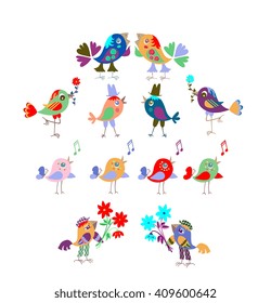 Set of cute funny birds.  Vector image.