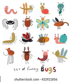 Set Of Cute And Funny Bugs