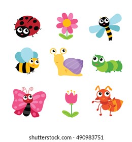 Set of cute and funny bugs

