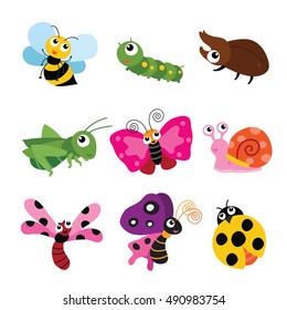 Set of cute and funny bugs
