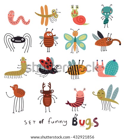 Set of cute and funny bugs