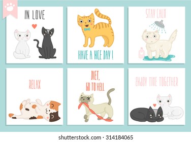 Set of cute and funny cat cards for every moment of life