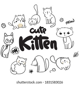 Juego de lindo gato gracioso, conjunto de ilustraciones de gatito