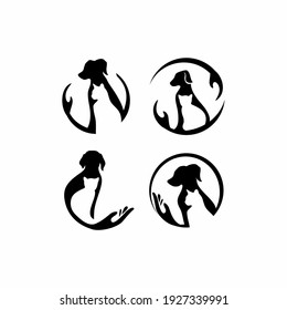 set of Cute funny cats and dogs logo, 
pets cartoon collection. Furry human friends home animals