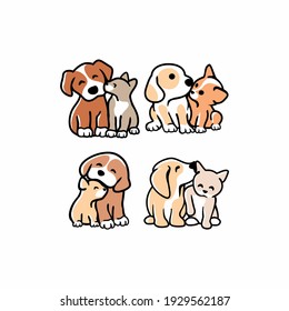 set of Cute funny cats and dogs logo, 
pets cartoon collection. Furry human friends home animals