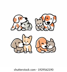 set of Cute funny cats and dogs logo, 
pets cartoon collection. Furry human friends home animals