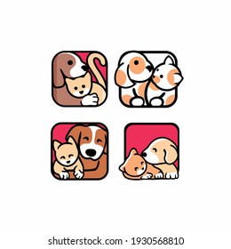 set of Cute funny cats and dogs logo