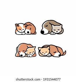 set of Cute funny cats and dogs logo, 
pets cartoon collection.
