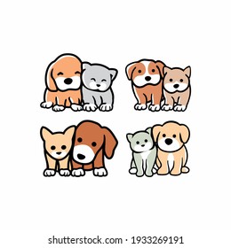 set of Cute funny cats and dogs logo, 
pets cartoon collection. Furry human friends home animals