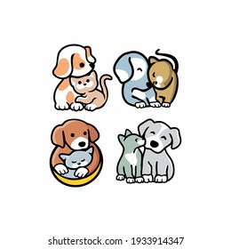set of Cute funny cats and dogs logo