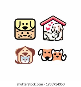 set of Cute funny cats and dogs logo