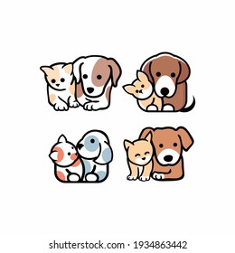 set of Cute funny cats and dogs logo, 
pets cartoon collection.
