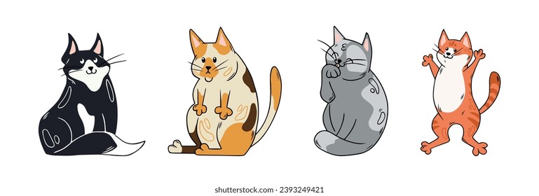 Set of cute funny cats. Hand drawn doodle pets. Vector illustrations isolated on white background.