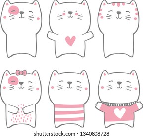 set of cute funny cats isolated on white. modern hand drawn style. design for baby and child
