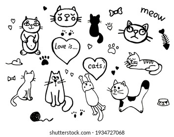 set of cute funny cats on white background