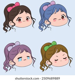 set cute funny chibi emotion illustration