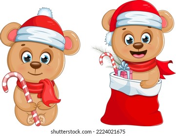 Set of cute and funny Christmas bears