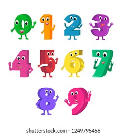 Set of cute and funny colorful number characters, cartoon vector illustration isolated on white background.