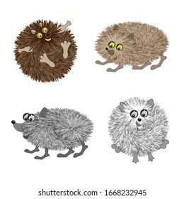 Set of cute funny creatures looking like hedgehogs for good mood.