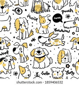 Set of cute funny dog's doodle icon